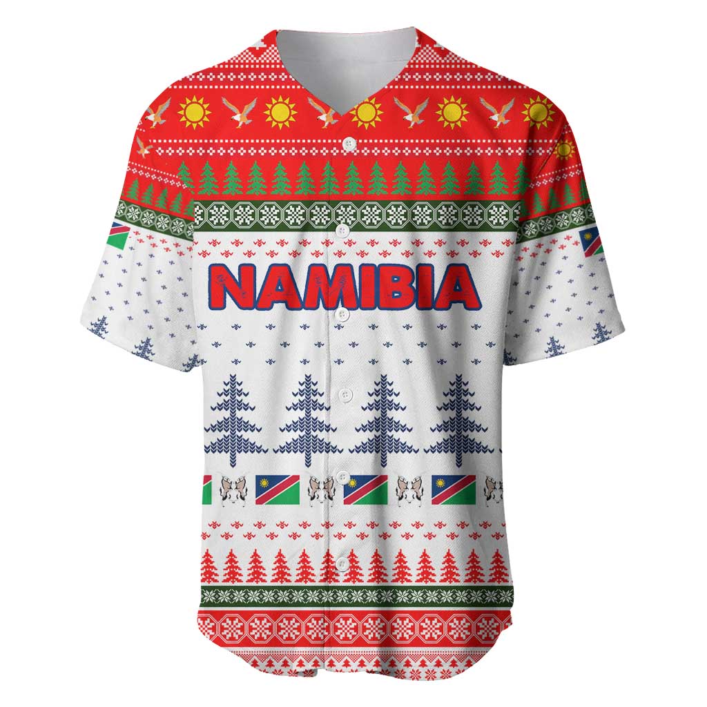 Namibia Christmas Baseball Jersey with Red-Green Theme, Coat of Arms, and National Flag Motif - Wonder Print Shop
