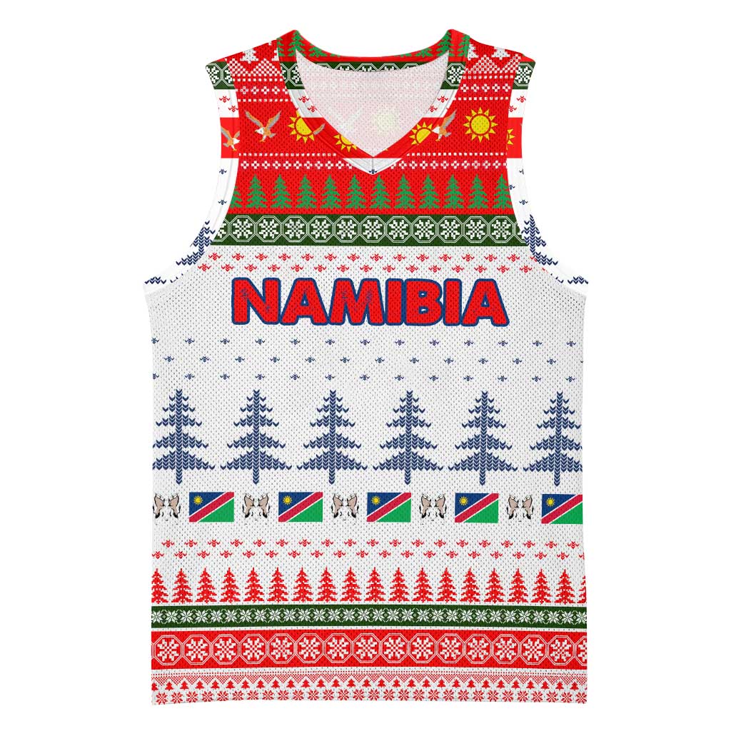 Namibia Christmas Basketball Jersey with Red-Green Theme, Coat of Arms, and National Flag Motif - Wonder Print Shop