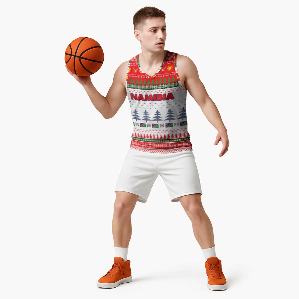 Namibia Christmas Basketball Jersey with Red-Green Theme, Coat of Arms, and National Flag Motif - Wonder Print Shop