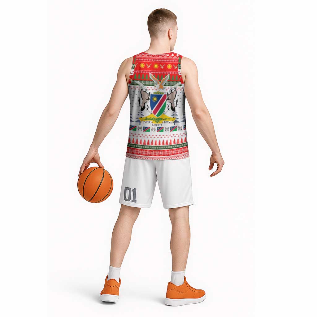 Namibia Christmas Basketball Jersey with Red-Green Theme, Coat of Arms, and National Flag Motif - Wonder Print Shop