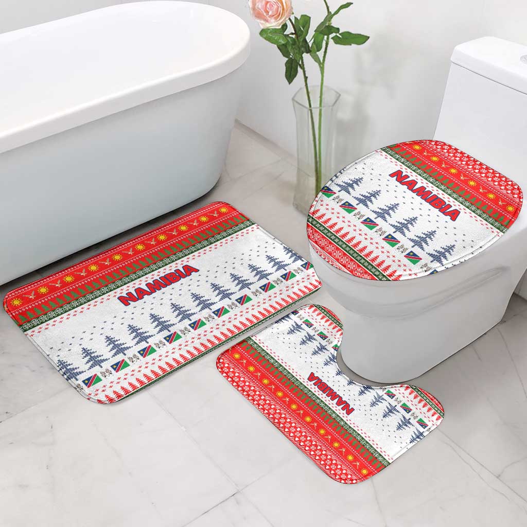 Namibia Christmas Bathroom Set with Red-Green Theme, Coat of Arms, and National Flag Motif - Wonder Print Shop