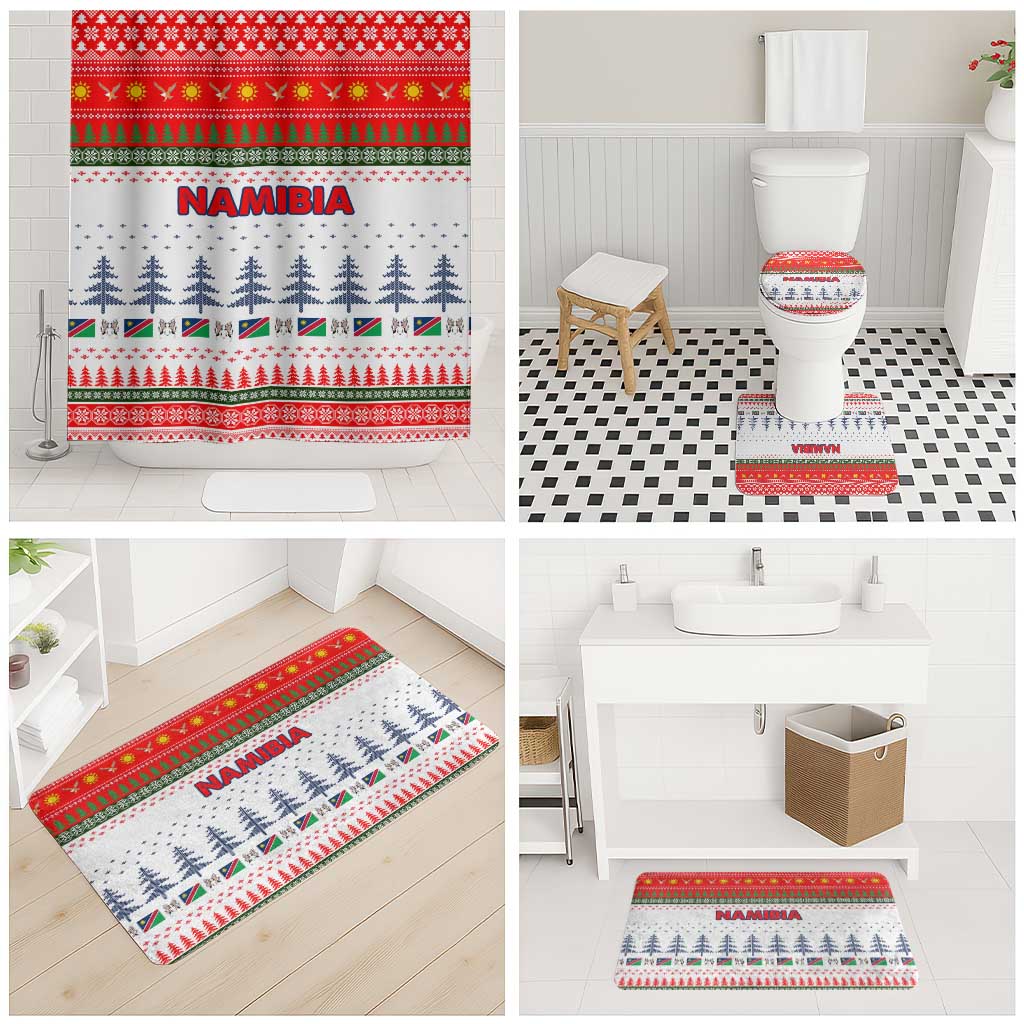 Namibia Christmas Bathroom Set with Red-Green Theme, Coat of Arms, and National Flag Motif - Wonder Print Shop