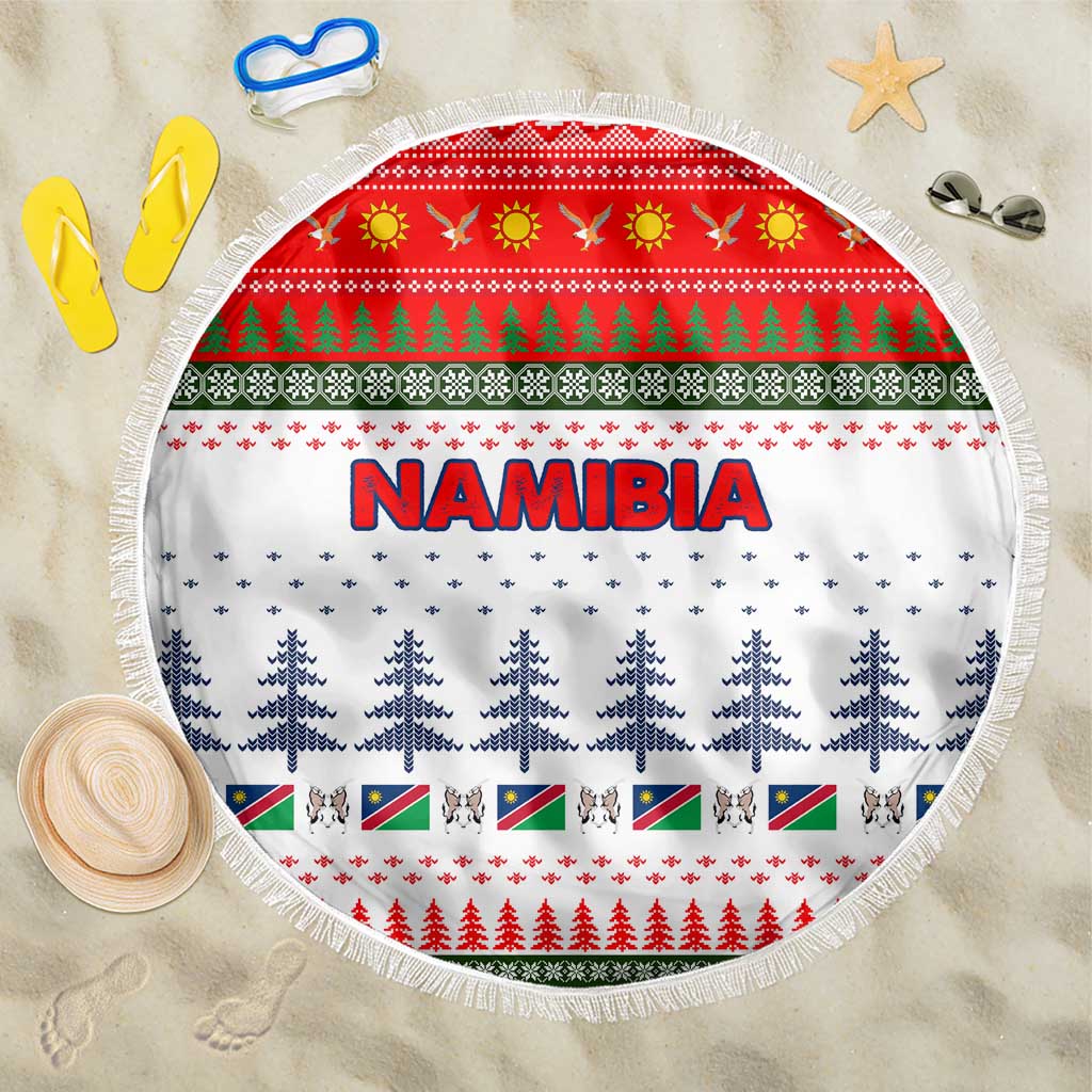 Namibia Christmas Beach Blanket with Red-Green Theme, Coat of Arms, and National Flag Motif - Wonder Print Shop