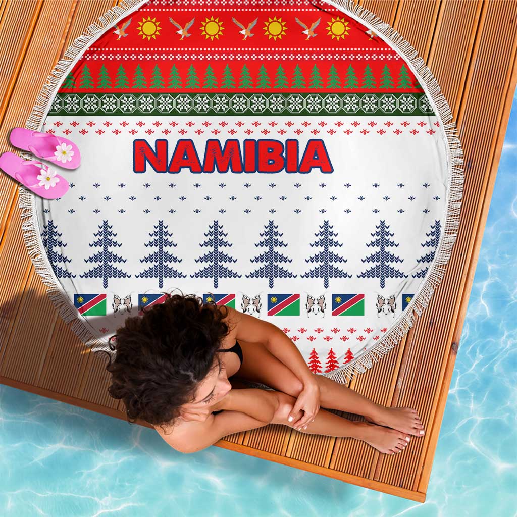 Namibia Christmas Beach Blanket with Red-Green Theme, Coat of Arms, and National Flag Motif - Wonder Print Shop