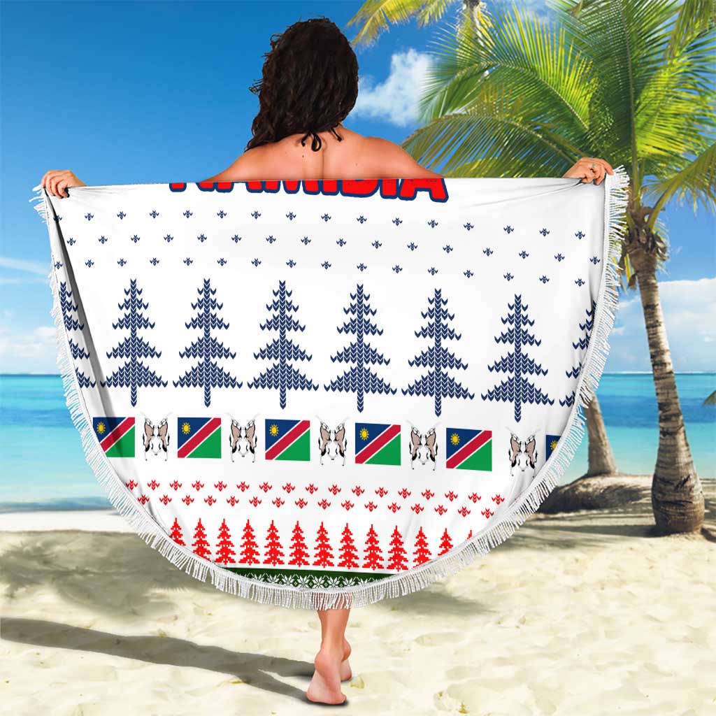 Namibia Christmas Beach Blanket with Red-Green Theme, Coat of Arms, and National Flag Motif - Wonder Print Shop