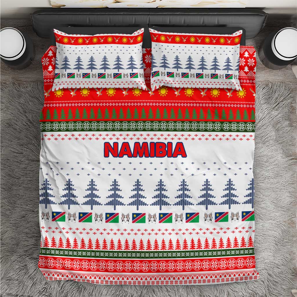 Namibia Christmas Bedding Set with Red-Green Theme, Coat of Arms, and National Flag Motif - Wonder Print Shop