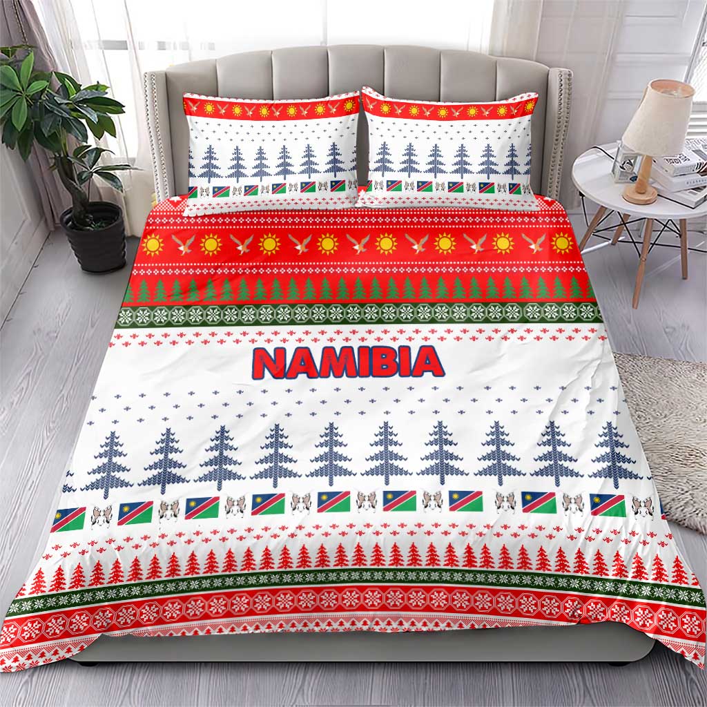 Namibia Christmas Bedding Set with Red-Green Theme, Coat of Arms, and National Flag Motif - Wonder Print Shop