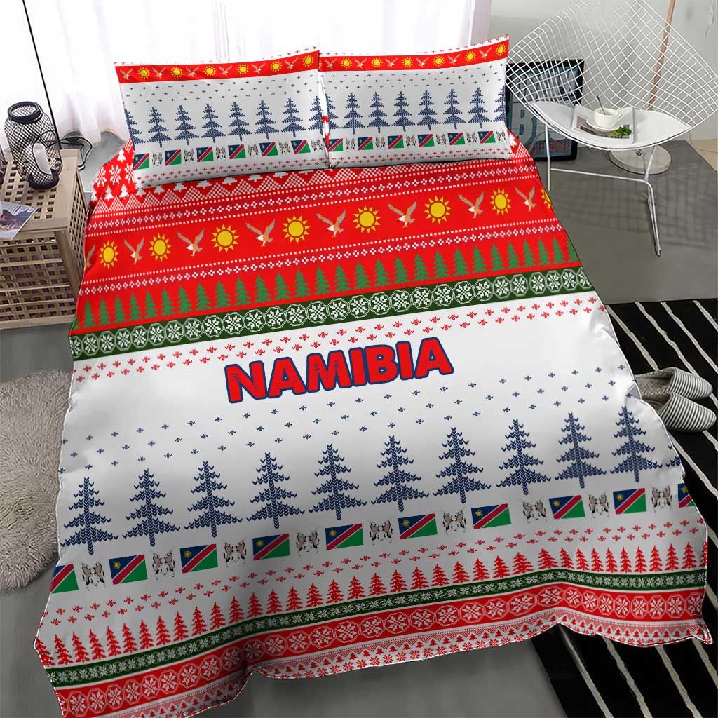 Namibia Christmas Bedding Set with Red-Green Theme, Coat of Arms, and National Flag Motif - Wonder Print Shop