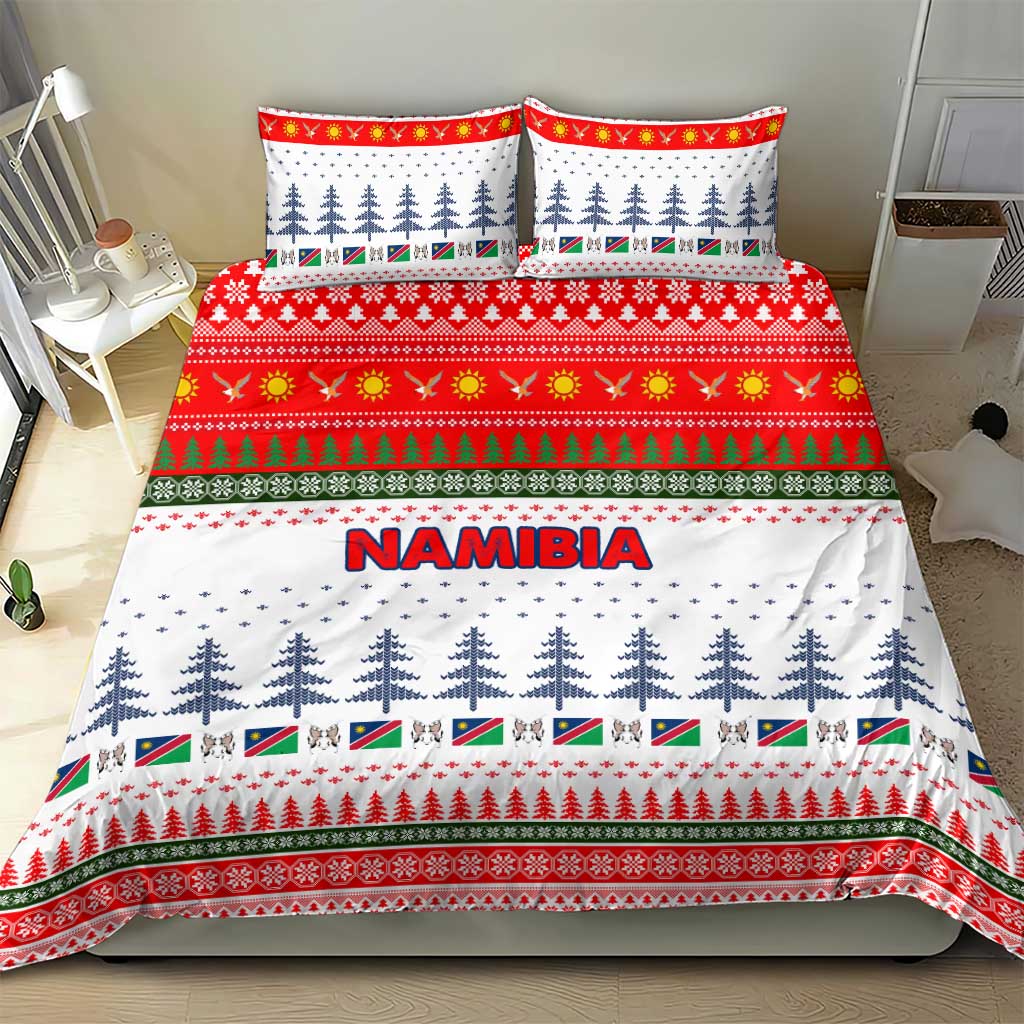 Namibia Christmas Bedding Set with Red-Green Theme, Coat of Arms, and National Flag Motif - Wonder Print Shop