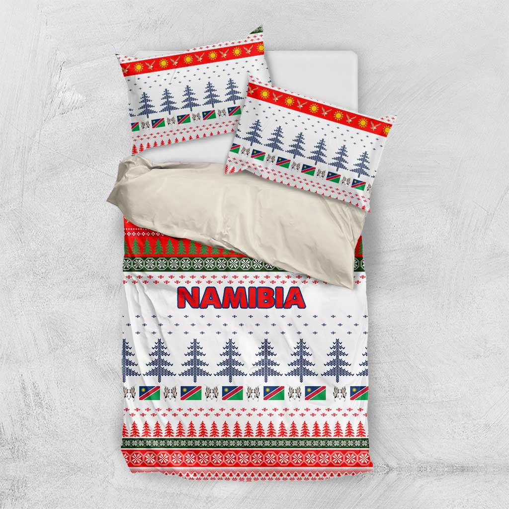 Namibia Christmas Bedding Set with Red-Green Theme, Coat of Arms, and National Flag Motif - Wonder Print Shop