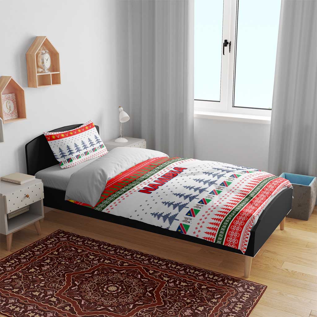 Namibia Christmas Bedding Set with Red-Green Theme, Coat of Arms, and National Flag Motif - Wonder Print Shop