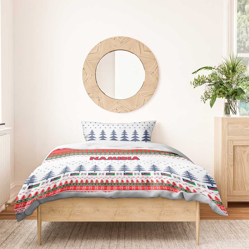 Namibia Christmas Bedding Set with Red-Green Theme, Coat of Arms, and National Flag Motif - Wonder Print Shop