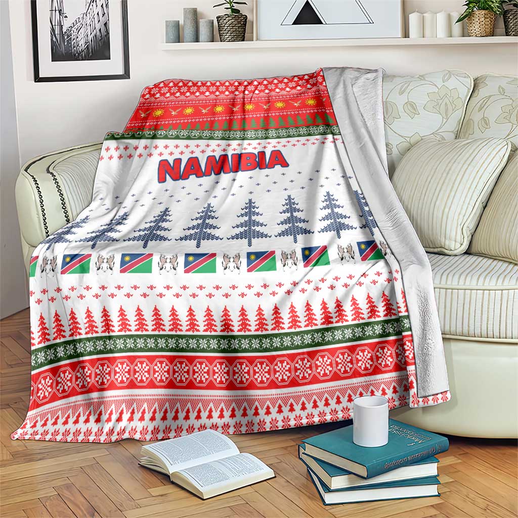 Namibia Christmas Blanket with Red-Green Theme, Coat of Arms, and National Flag Motif - Wonder Print Shop
