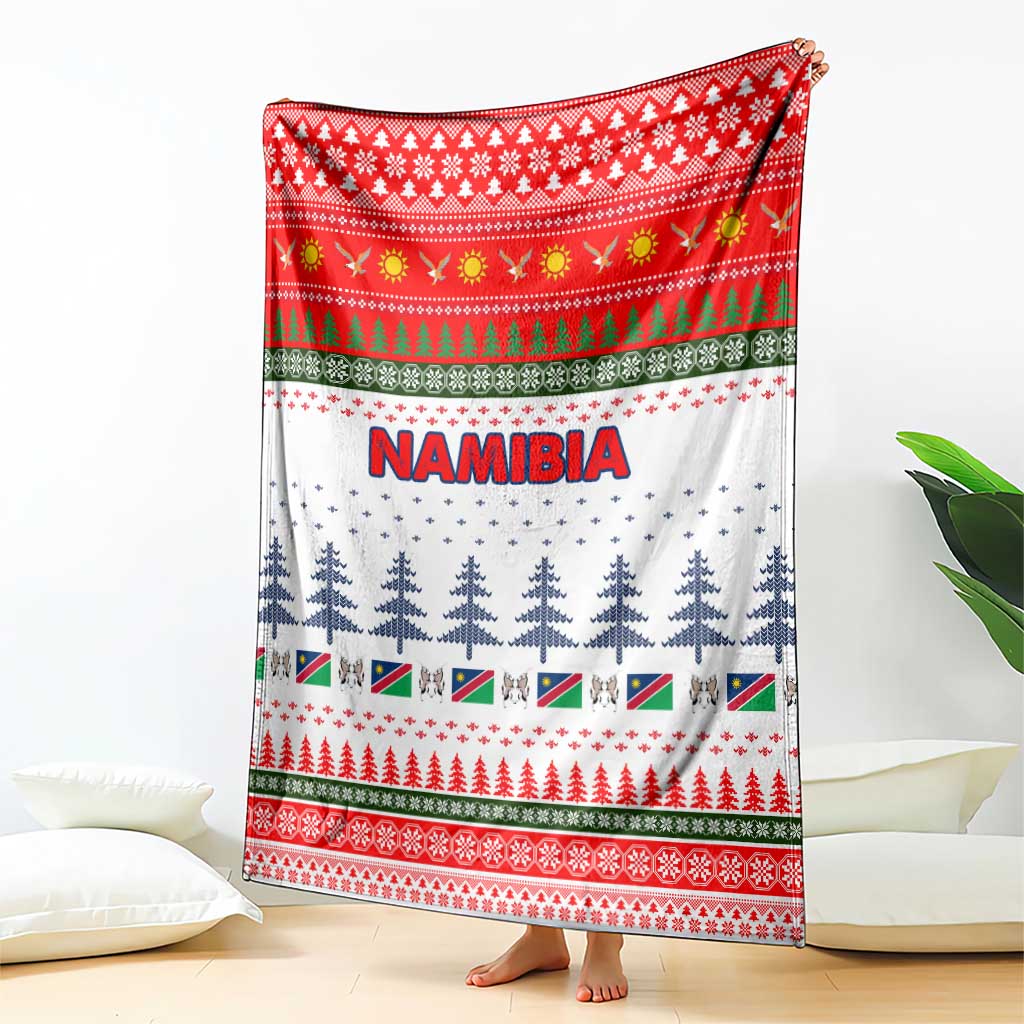 Namibia Christmas Blanket with Red-Green Theme, Coat of Arms, and National Flag Motif - Wonder Print Shop
