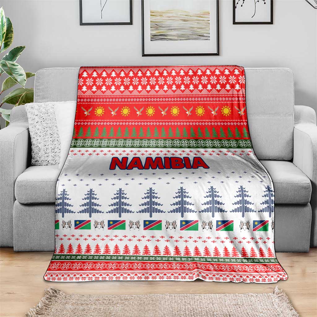 Namibia Christmas Blanket with Red-Green Theme, Coat of Arms, and National Flag Motif - Wonder Print Shop