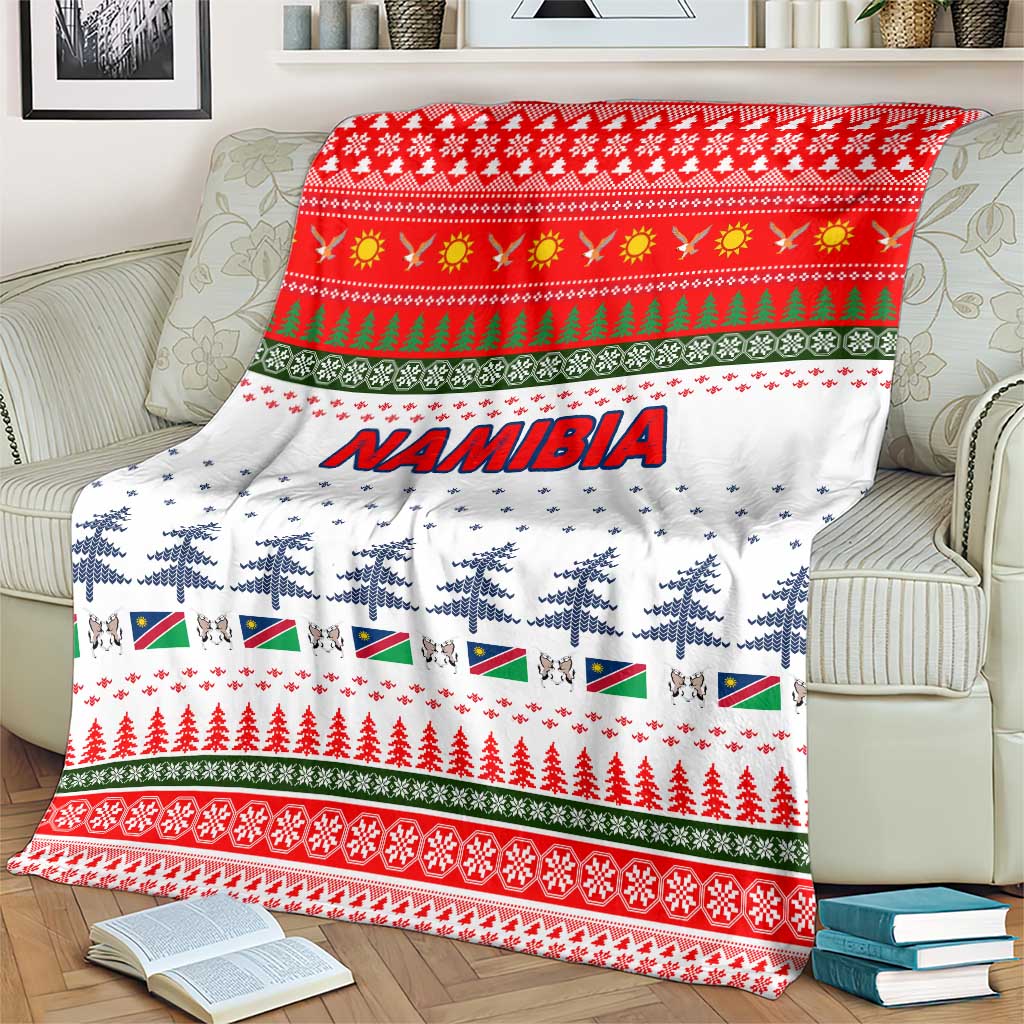 Namibia Christmas Blanket with Red-Green Theme, Coat of Arms, and National Flag Motif - Wonder Print Shop