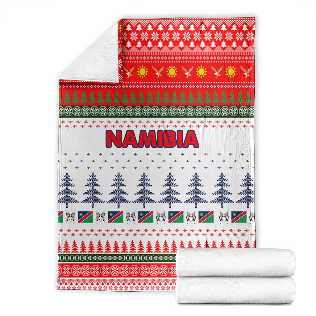 Namibia Christmas Blanket with Red-Green Theme, Coat of Arms, and National Flag Motif - Wonder Print Shop