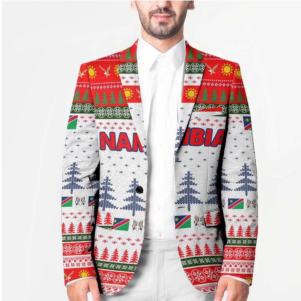 Namibia Christmas Blazer with Red-Green Theme, Coat of Arms, and National Flag Motif - Wonder Print Shop