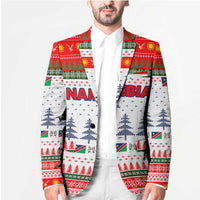 Namibia Christmas Blazer with Red-Green Theme, Coat of Arms, and National Flag Motif - Wonder Print Shop