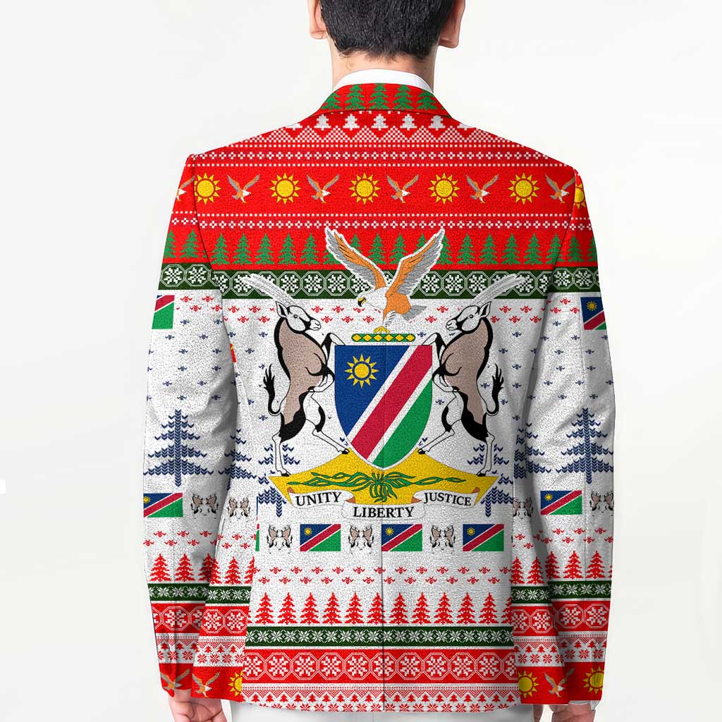 Namibia Christmas Blazer with Red-Green Theme, Coat of Arms, and National Flag Motif - Wonder Print Shop