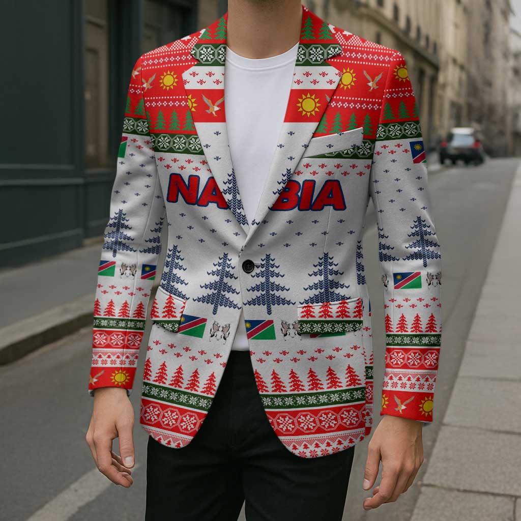 Namibia Christmas Blazer with Red-Green Theme, Coat of Arms, and National Flag Motif - Wonder Print Shop