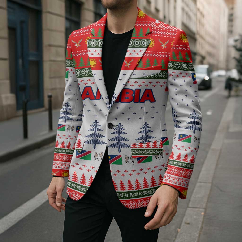 Namibia Christmas Blazer with Red-Green Theme, Coat of Arms, and National Flag Motif - Wonder Print Shop