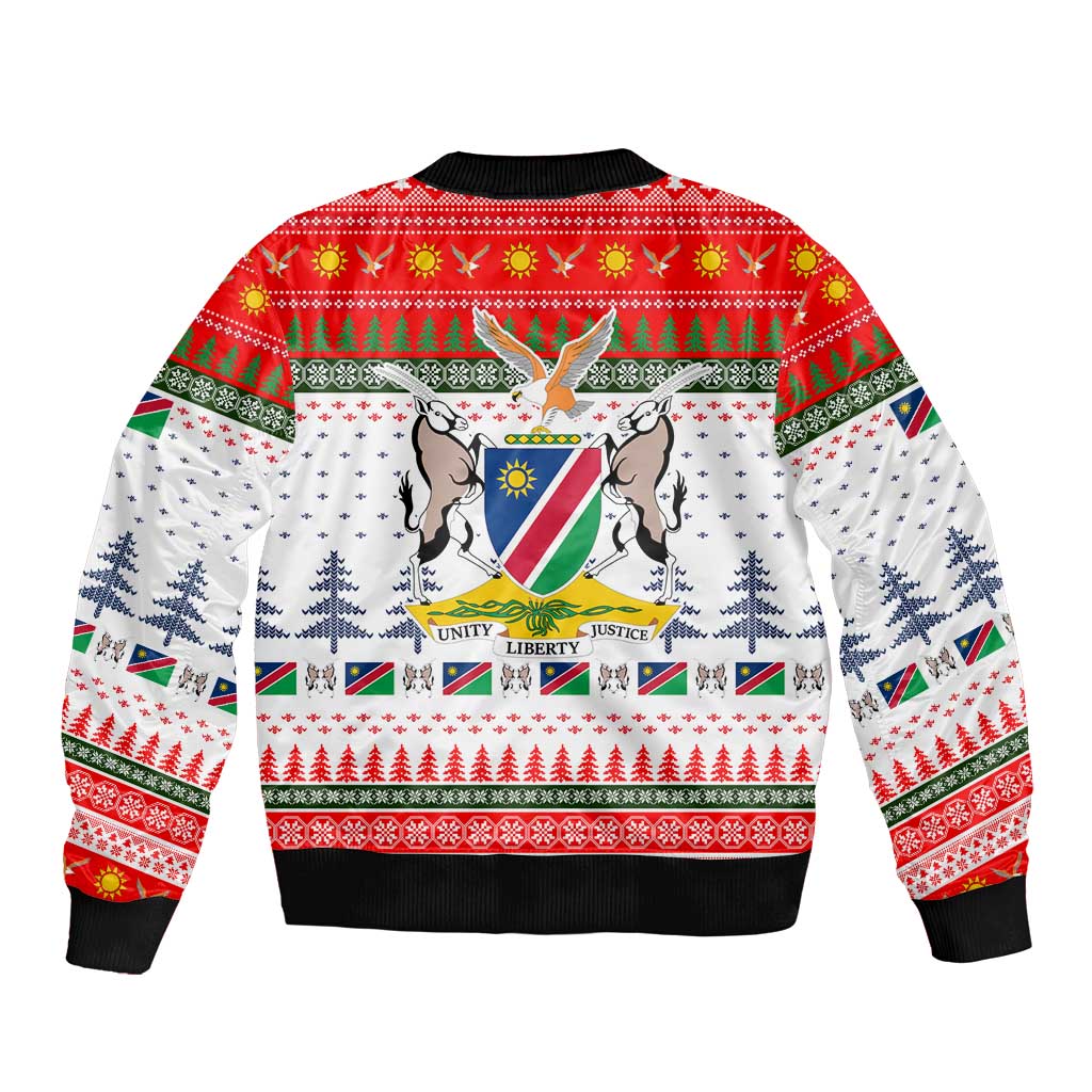 Namibia Christmas Bomber Jacket with Red-Green Theme, Coat of Arms, and National Flag Motif - Wonder Print Shop