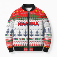 Namibia Christmas Bomber Puffer Jacket with Red-Green Theme, Coat of Arms, and National Flag Motif - Wonder Print Shop