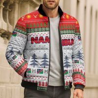 Namibia Christmas Bomber Puffer Jacket with Red-Green Theme, Coat of Arms, and National Flag Motif - Wonder Print Shop
