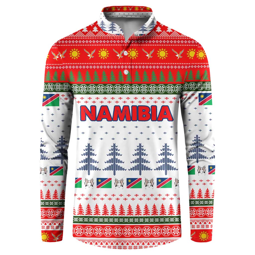 Namibia Christmas Button Sweatshirt with Red-Green Theme, Coat of Arms, and National Flag Motif - Wonder Print Shop