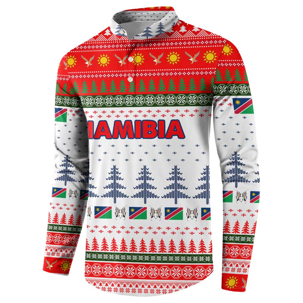 Namibia Christmas Button Sweatshirt with Red-Green Theme, Coat of Arms, and National Flag Motif - Wonder Print Shop