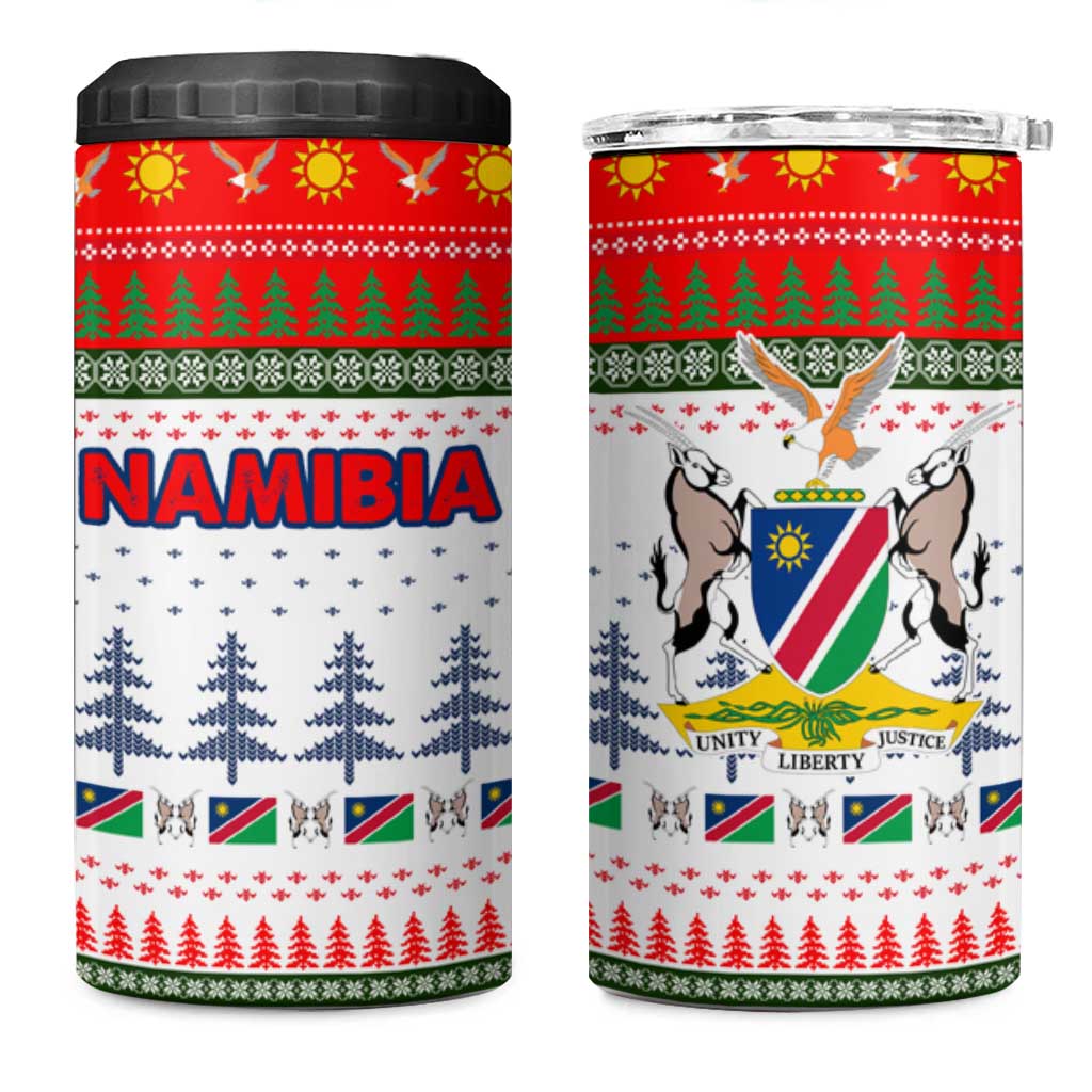 Namibia Christmas 4 in 1 Can Cooler Tumbler with Red-Green Theme, Coat of Arms, and National Flag Motif - Wonder Print Shop