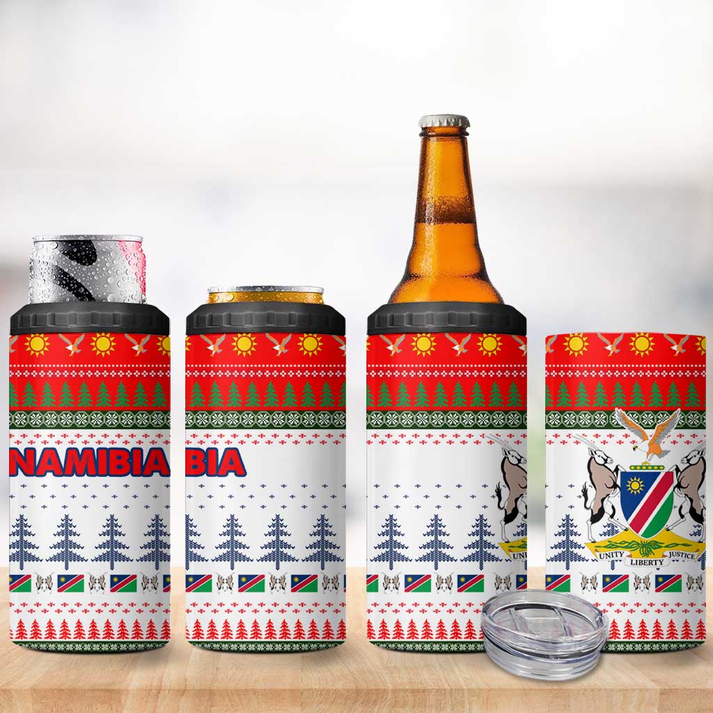 Namibia Christmas 4 in 1 Can Cooler Tumbler with Red-Green Theme, Coat of Arms, and National Flag Motif - Wonder Print Shop