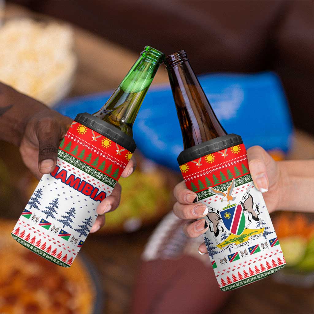 Namibia Christmas 4 in 1 Can Cooler Tumbler with Red-Green Theme, Coat of Arms, and National Flag Motif - Wonder Print Shop