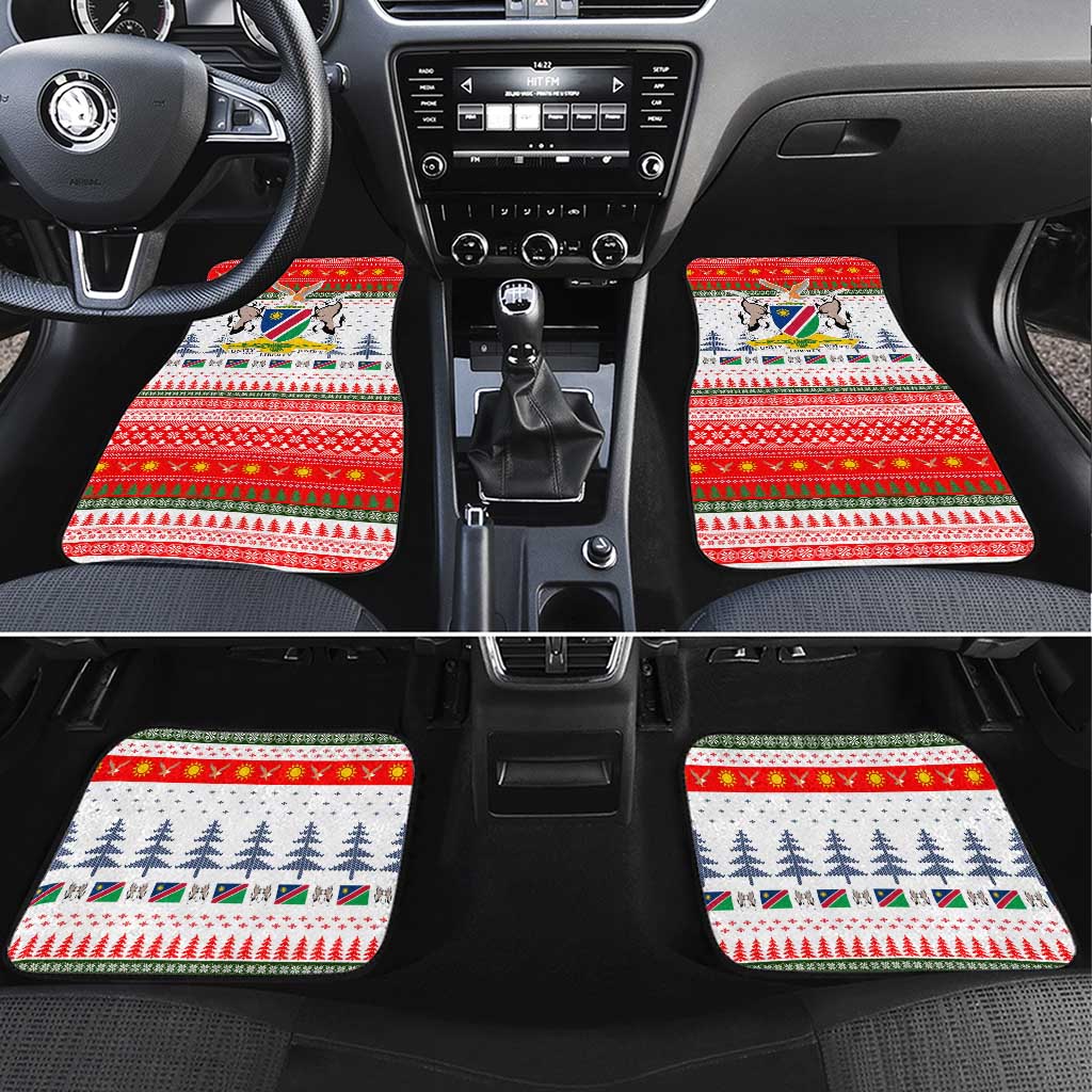 Namibia Christmas Car Mats with Red-Green Theme, Coat of Arms, and National Flag Motif - Wonder Print Shop