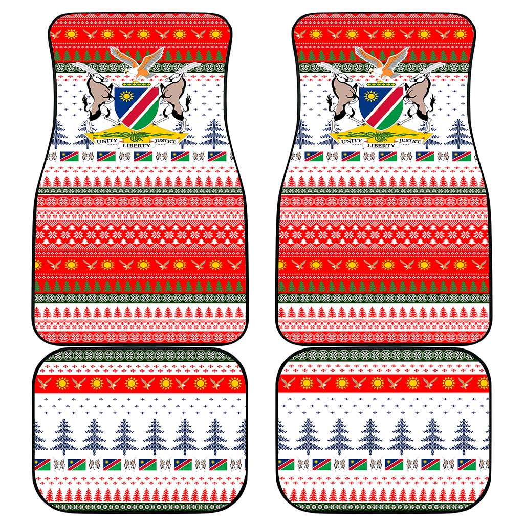Namibia Christmas Car Mats with Red-Green Theme, Coat of Arms, and National Flag Motif - Wonder Print Shop