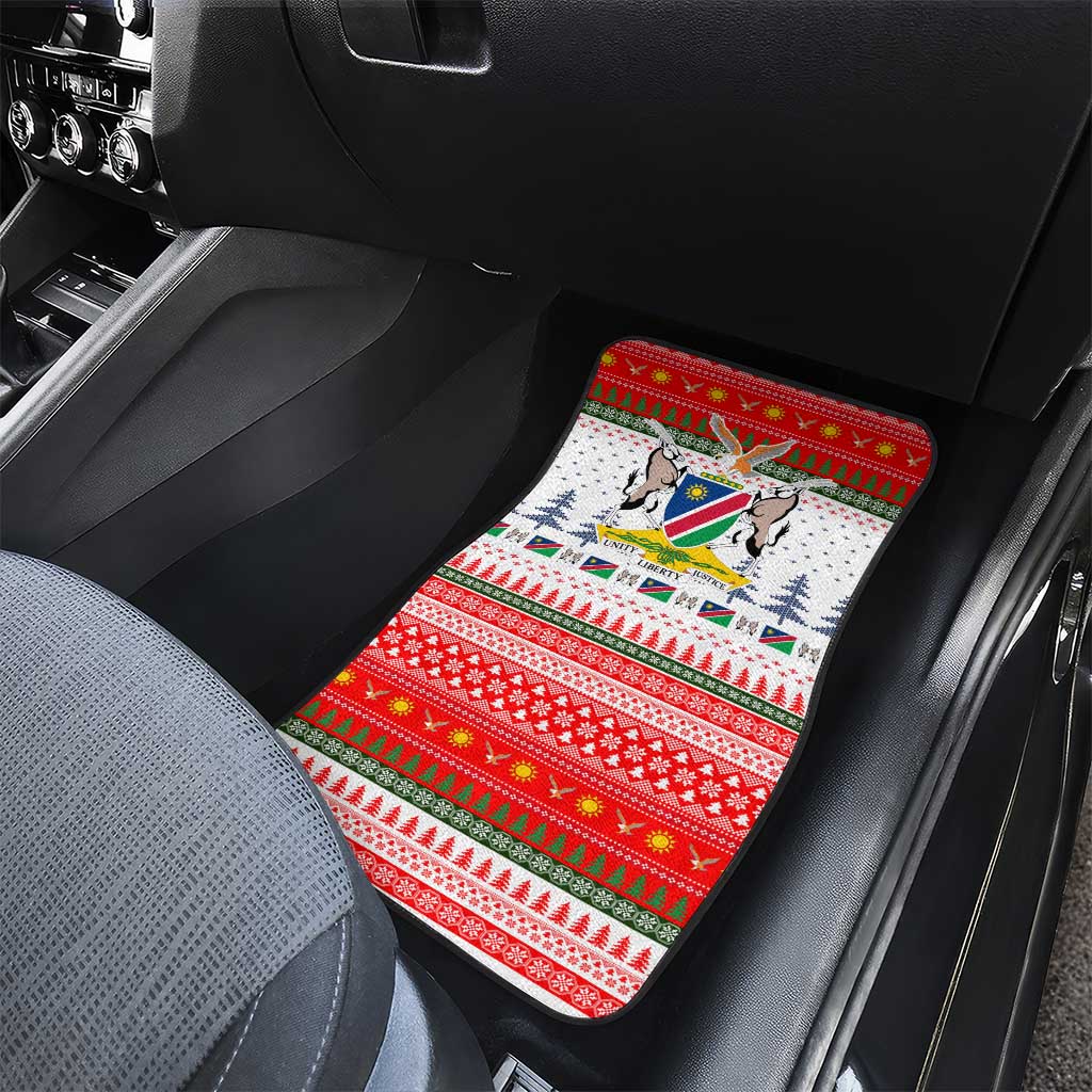 Namibia Christmas Car Mats with Red-Green Theme, Coat of Arms, and National Flag Motif - Wonder Print Shop