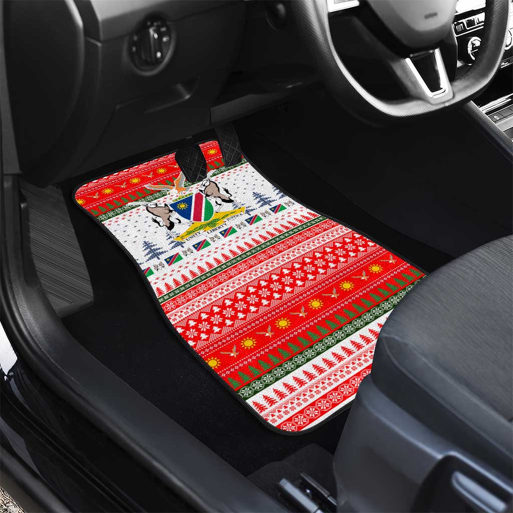 Namibia Christmas Car Mats with Red-Green Theme, Coat of Arms, and National Flag Motif - Wonder Print Shop