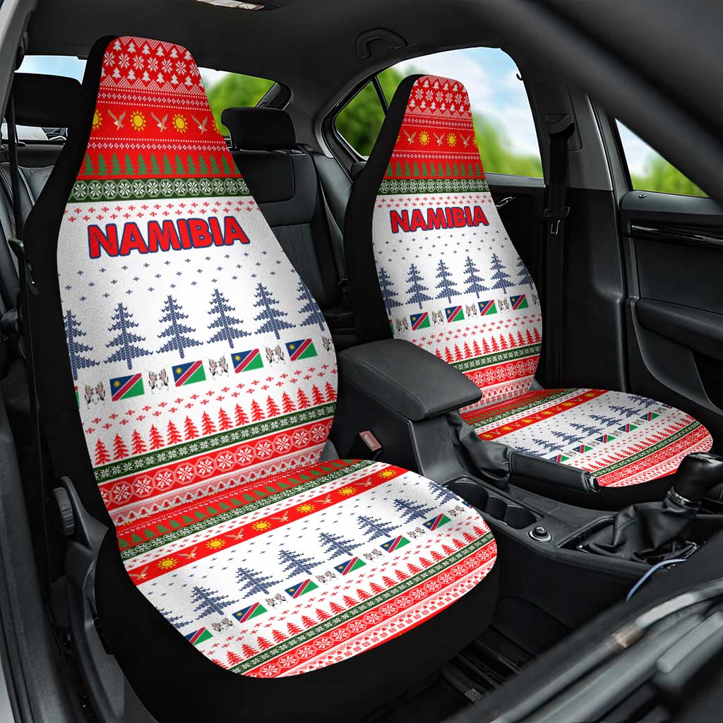 Namibia Christmas Car Seat Cover with Red-Green Theme, Coat of Arms, and National Flag Motif - Wonder Print Shop