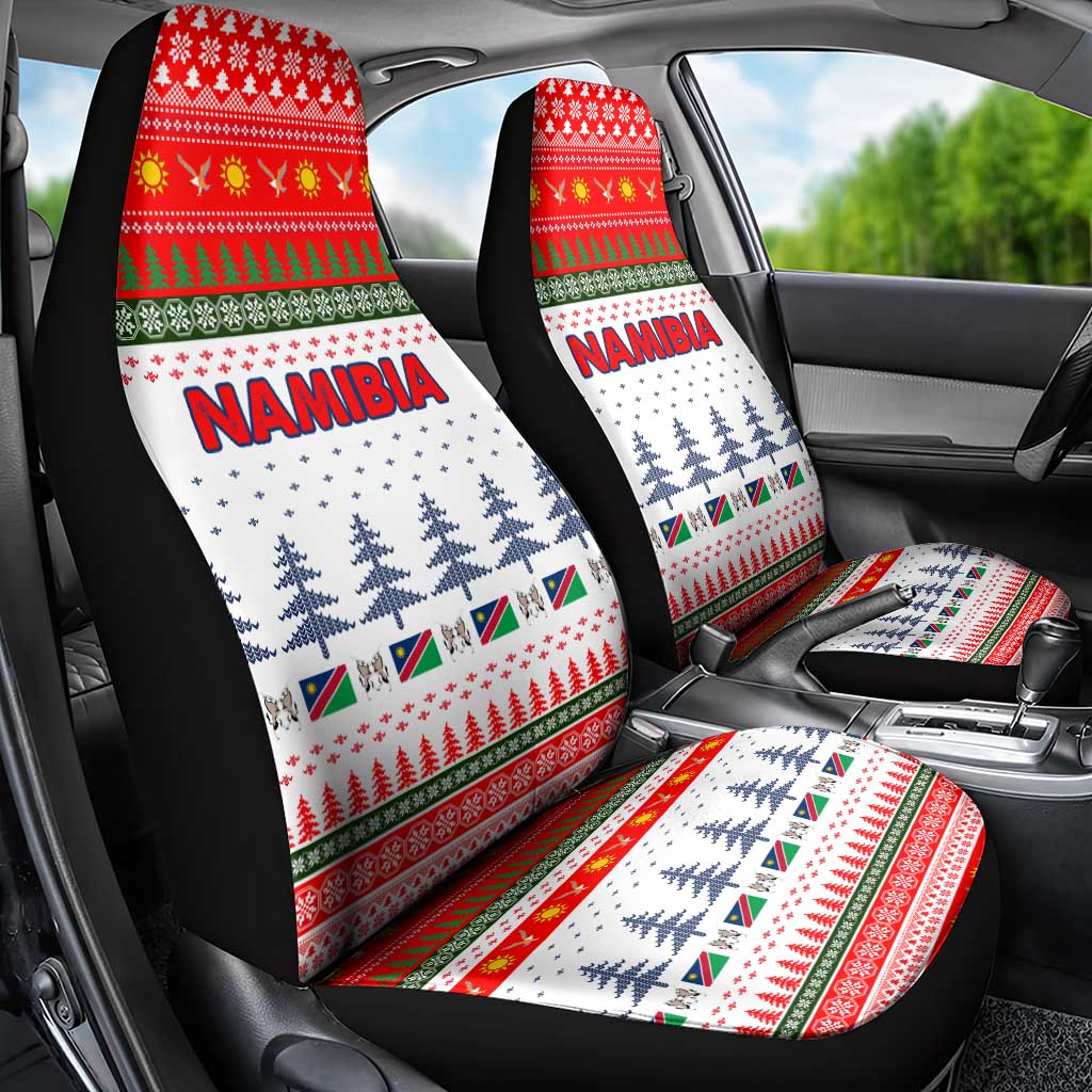 Namibia Christmas Car Seat Cover with Red-Green Theme, Coat of Arms, and National Flag Motif - Wonder Print Shop
