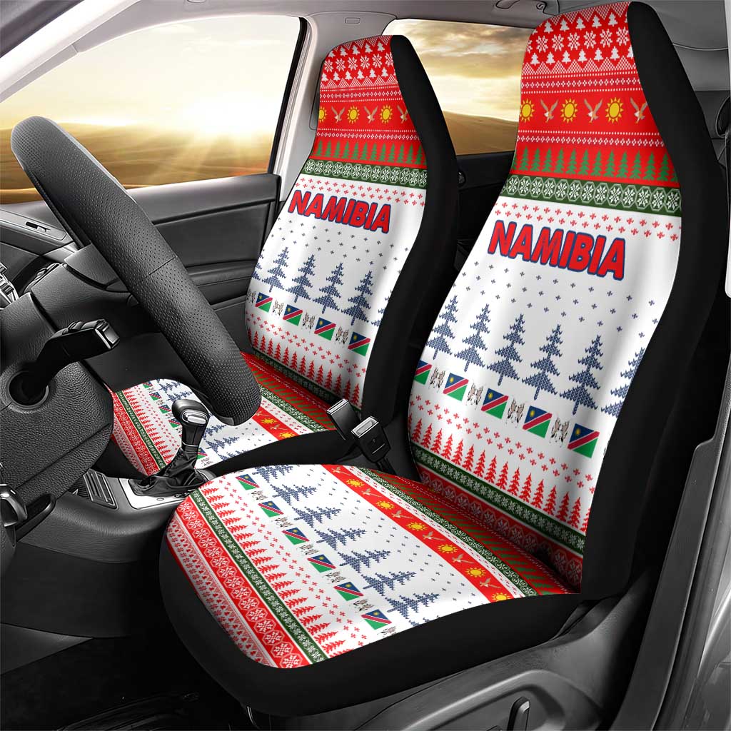 Namibia Christmas Car Seat Cover with Red-Green Theme, Coat of Arms, and National Flag Motif - Wonder Print Shop