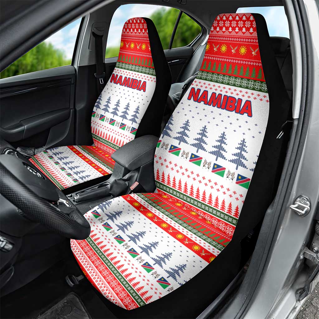 Namibia Christmas Car Seat Cover with Red-Green Theme, Coat of Arms, and National Flag Motif - Wonder Print Shop