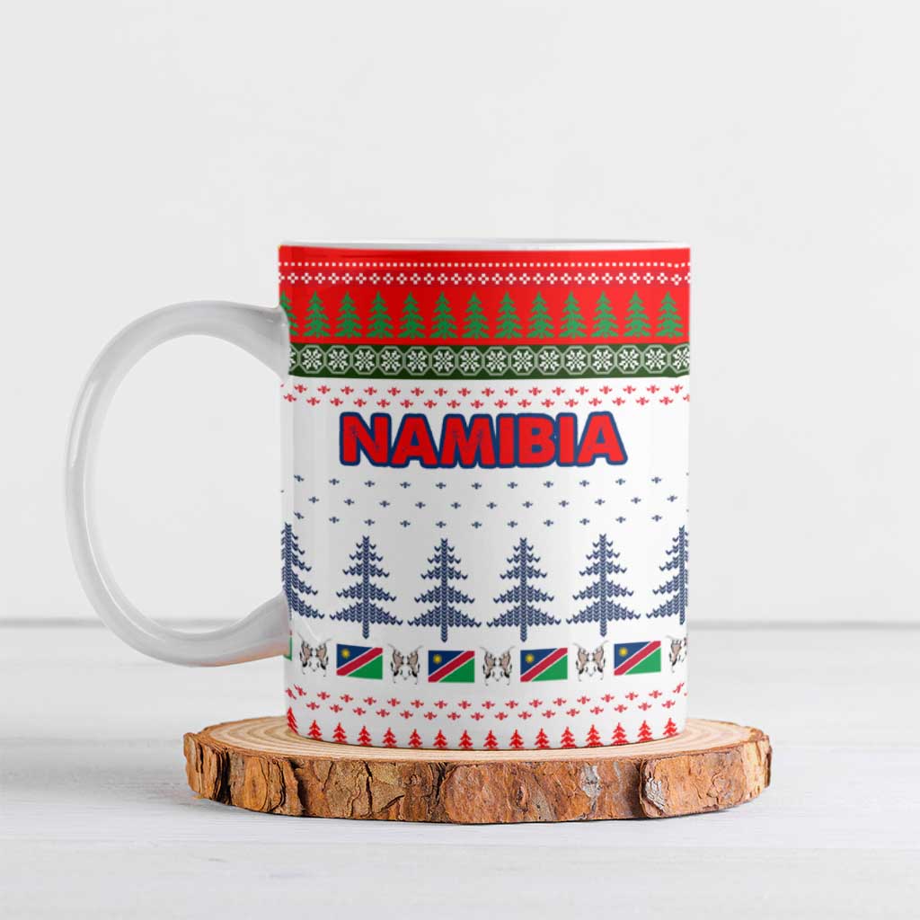 Namibia Christmas Ceramic Mug with Red-Green Theme, Coat of Arms, and National Flag Motif - Wonder Print Shop
