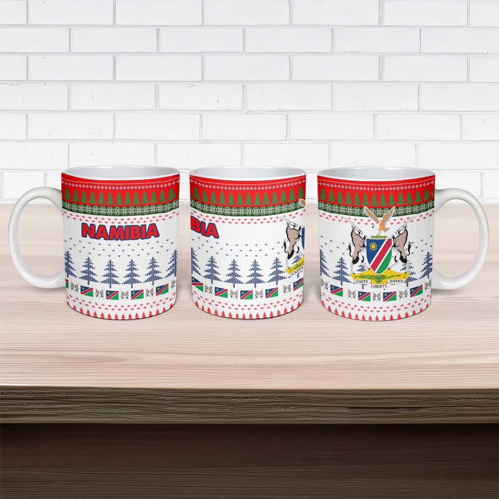 Namibia Christmas Ceramic Mug with Red-Green Theme, Coat of Arms, and National Flag Motif - Wonder Print Shop