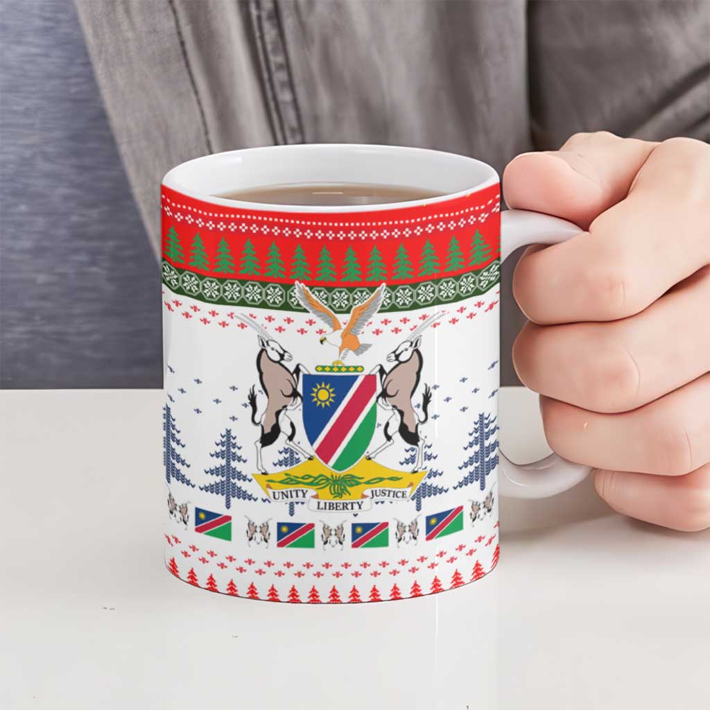 Namibia Christmas Ceramic Mug with Red-Green Theme, Coat of Arms, and National Flag Motif - Wonder Print Shop
