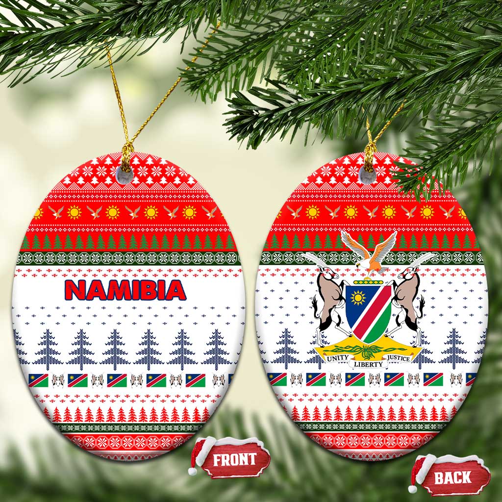 Namibia Christmas Ceramic Ornament with Red-Green Theme, Coat of Arms, and National Flag Motif - Wonder Print Shop
