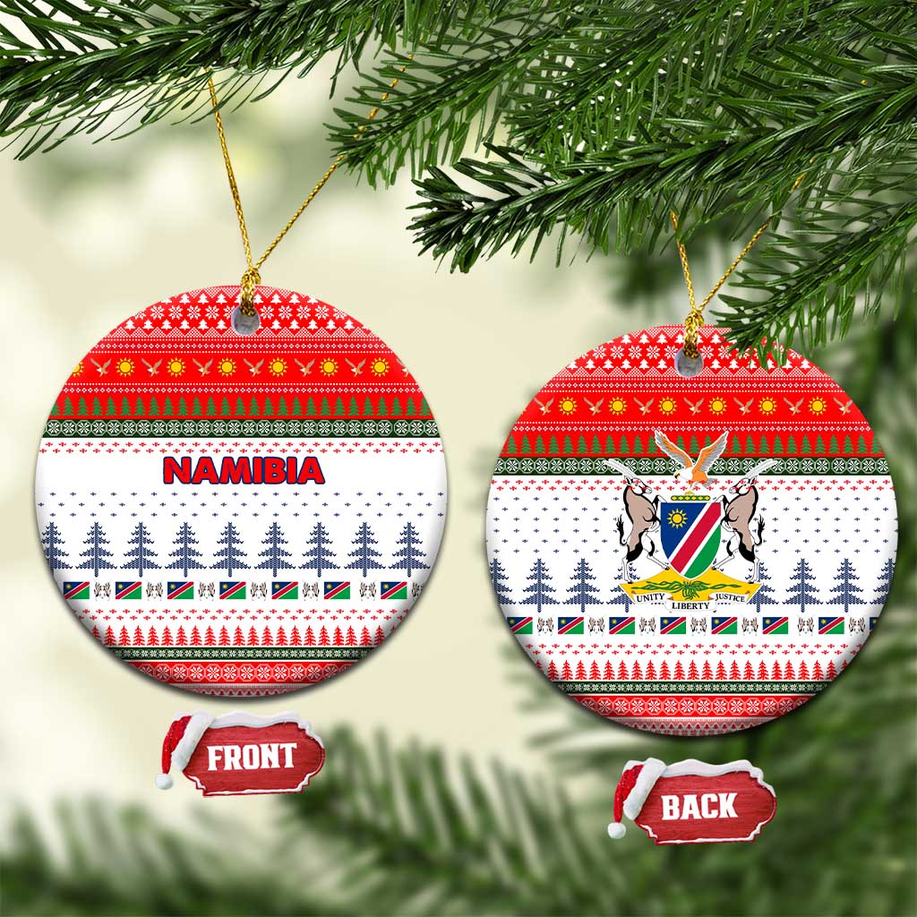 Namibia Christmas Ceramic Ornament with Red-Green Theme, Coat of Arms, and National Flag Motif - Wonder Print Shop