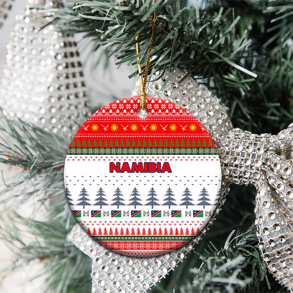 Namibia Christmas Ceramic Ornament with Red-Green Theme, Coat of Arms, and National Flag Motif - Wonder Print Shop