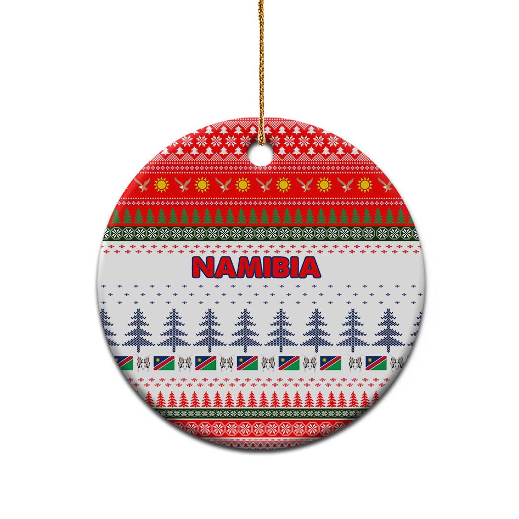 Namibia Christmas Ceramic Ornament with Red-Green Theme, Coat of Arms, and National Flag Motif - Wonder Print Shop