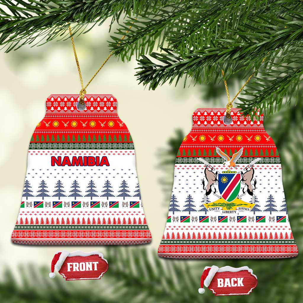 Namibia Christmas Ceramic Ornament with Red-Green Theme, Coat of Arms, and National Flag Motif - Wonder Print Shop